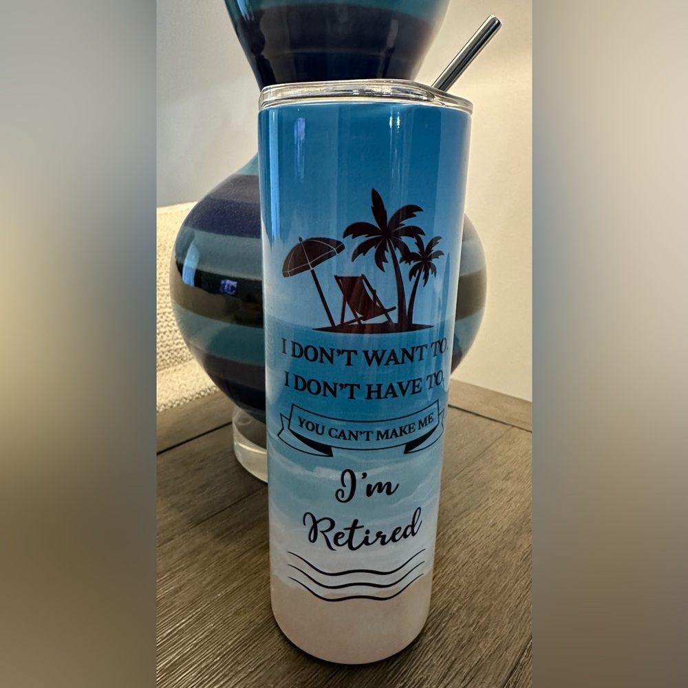 Fatbaby Beach Theme Retirement Tumbler with Straw - N w/o T
